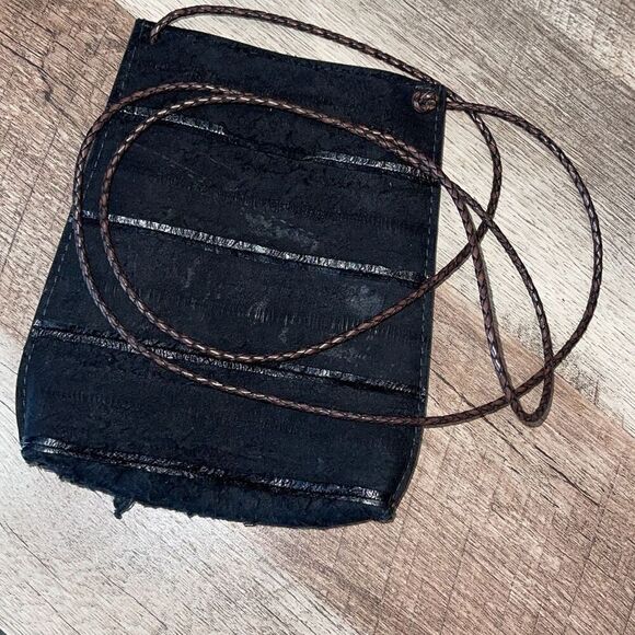 Womens Leather Suede Braided Strap Cell Phone Crossbody Sling Bag Black One Size